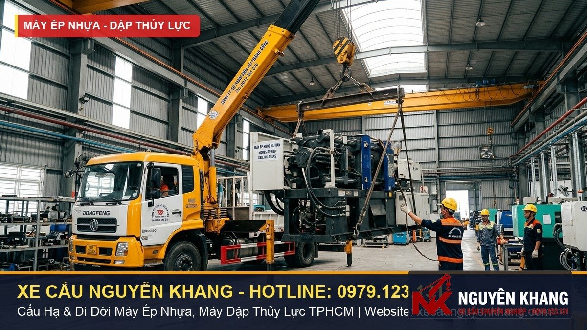 Cẩu hạ & di dời máy ép nhựa, máy dập thủy lực công nghiệp