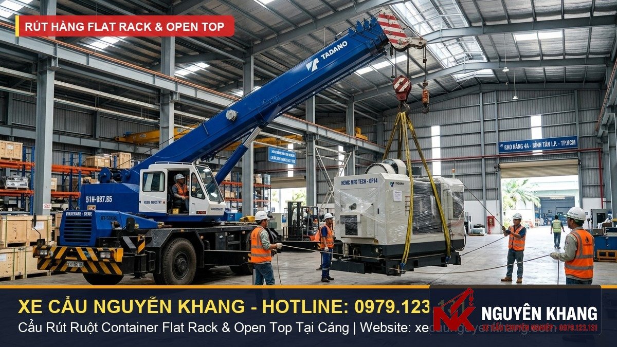 Rút ruột container Flat Rack & máy móc siêu trọng tại cảng