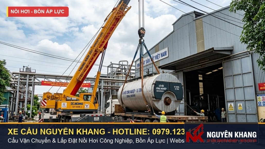 Dịch vụ xe cẩu vận chuyển & lắp đặt nồi hơi công nghiệp, bồn áp lực tại TPHCM