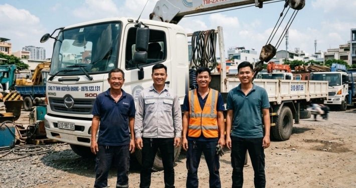 Đội ngũ lái xe và phụ cẩu chuyên nghiệp Xe Cẩu Nguyên Khang