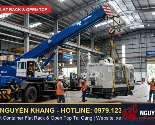 Dịch vụ xe cẩu rút hàng Container Flat Rack & Open Top máy móc quá khổ tại Cảng Cát Lái, Cảng Tân Thuận