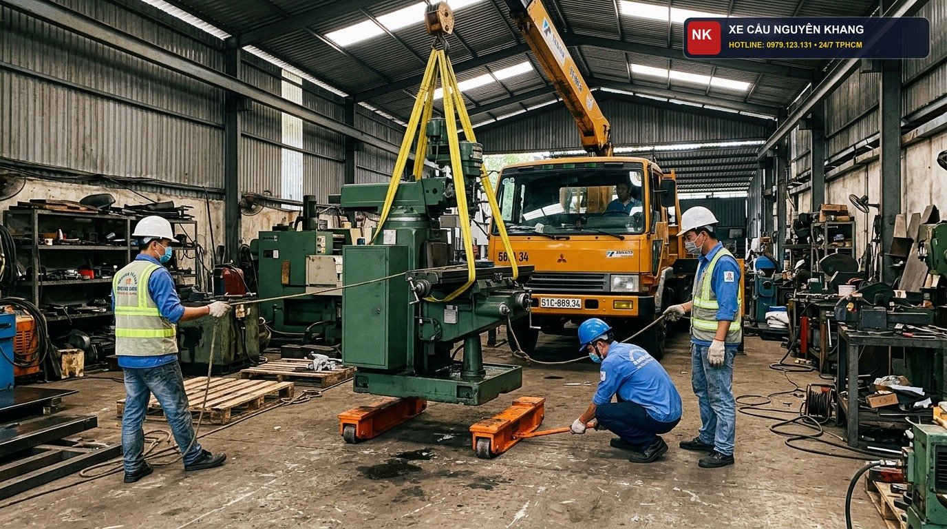 Cẩu móc hạ di dời máy móc thiết bị nhà xưởng công nghiệp TPHCM